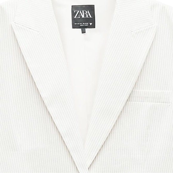 ZARA Oversized Pinstripe Blazer White Black Stripe Size M-L - Picture 3 of 6